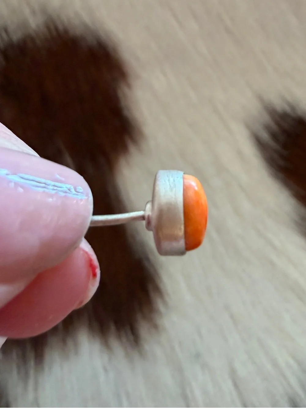 ❤️ Orange Spiny Oyster Navajo Style SouthWestern Minimalist Stud 925 Earrings - Picture 4 of 12
